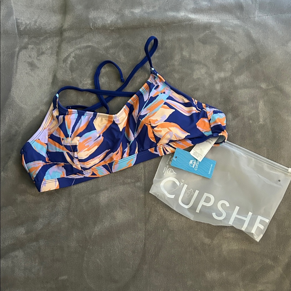 Cupshe Blue and Orange Leaf Bikini Top